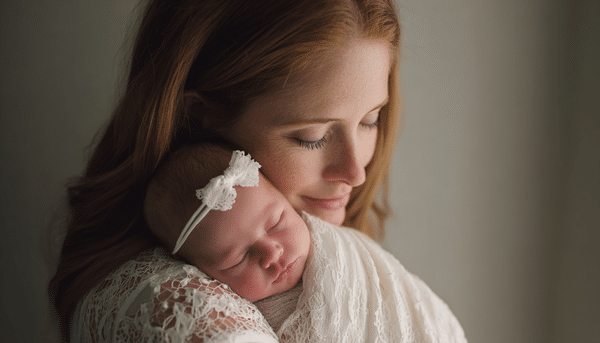Mujer carga a un bebé recién nacido entre sus brazos.