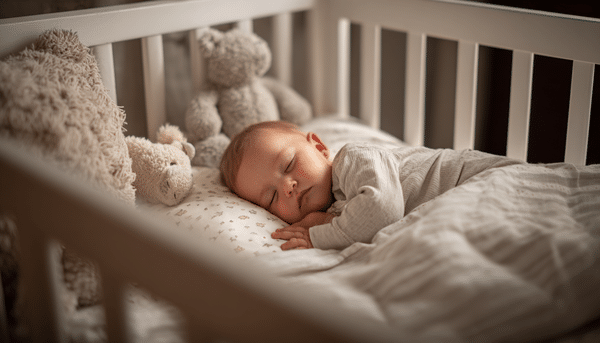 Bebé duerme tranquilamente en su habitación dentro de su cuna.