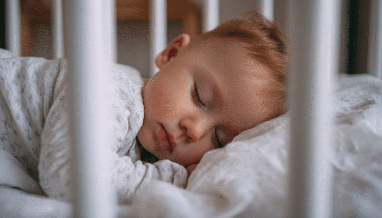 Bebé duerme tranquilamente dentro de su cuna.